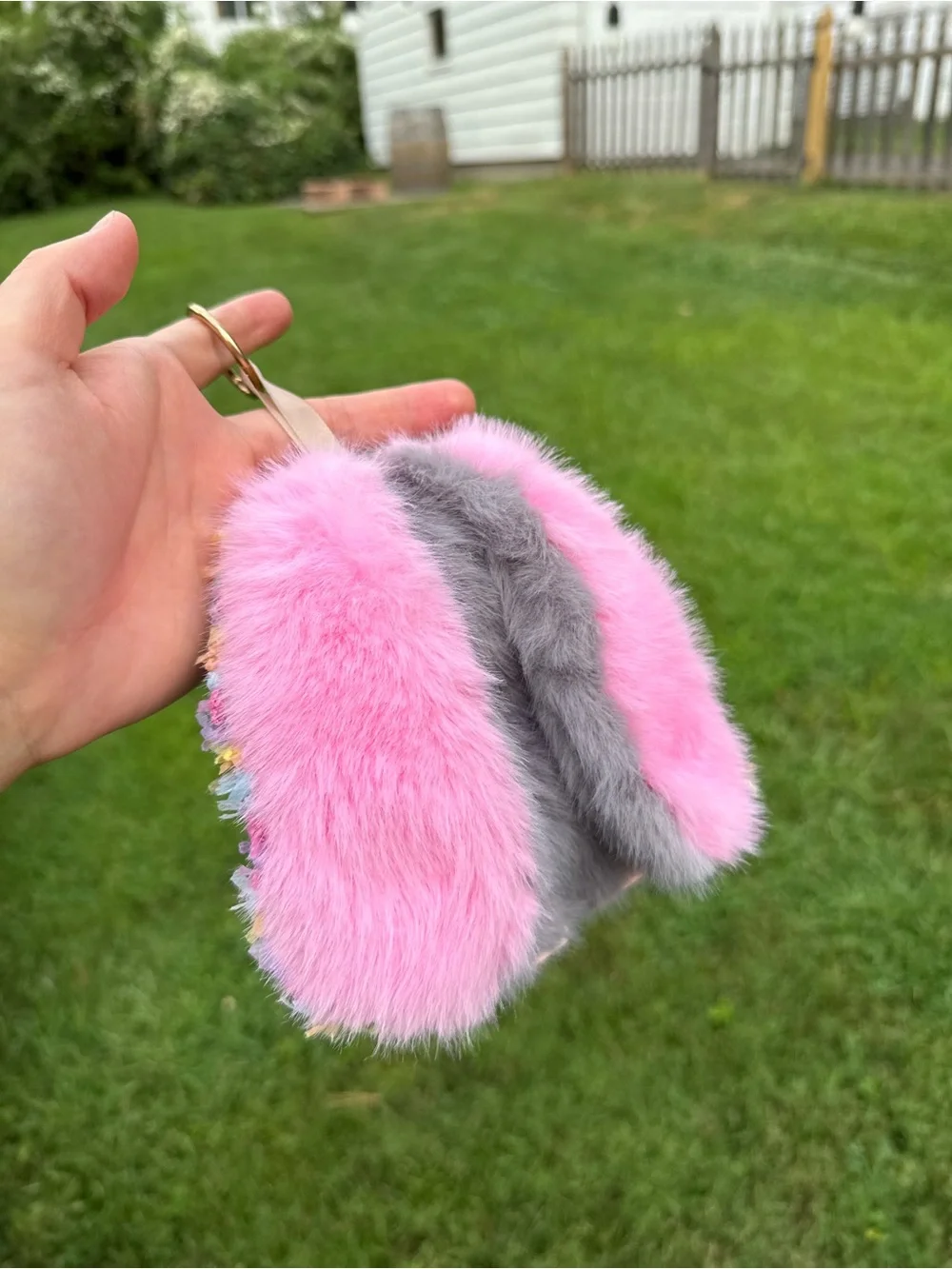 Plush Bunny Keychain-Baby Three Pink& Gray Cute Small Pet Accessory-Bag Charm